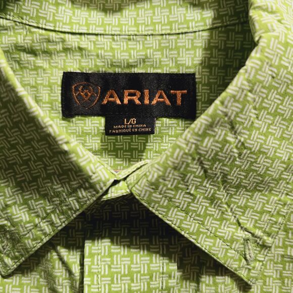 Ariat Shirt Mens Large Lime Green Short Sleeve Button Down Rodeo Western Cowboy - Picture 5 of 12